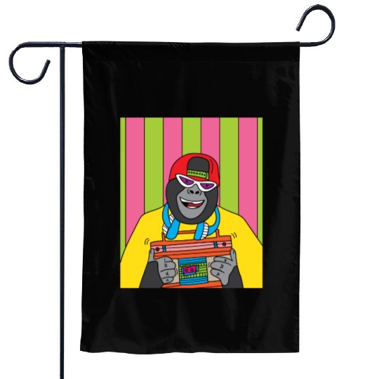 Retro Gorilla Monkey With Radio Music Garden Flags