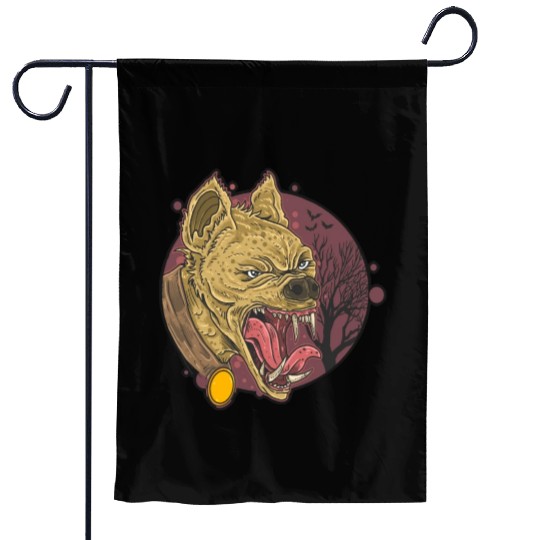 wild hyena angry face head Garden Flags