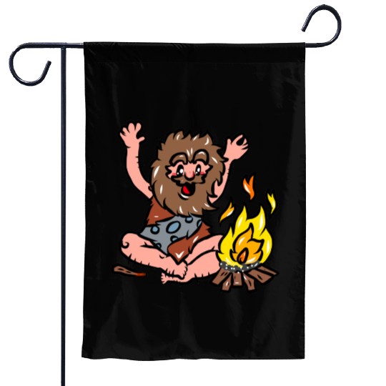 Caveman with Fire Garden Flags