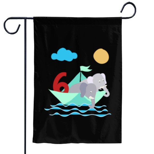 Elephants In Paper Boat Sea 6 Years Birthday Garden Flags