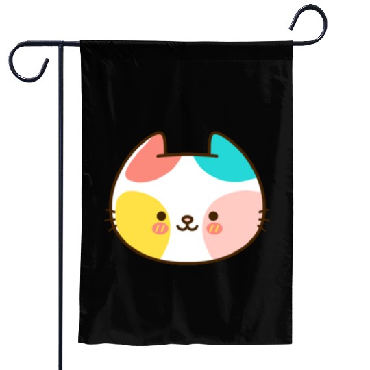 Kawaii Cat Head Multicolored Garden Flags