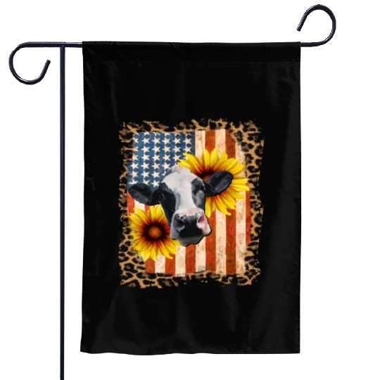 Cow USA with sunflower Garden Flags