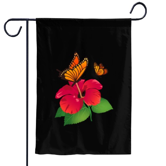 Hibiscus Flower and Monarch Butterfly Nature Garden Flags