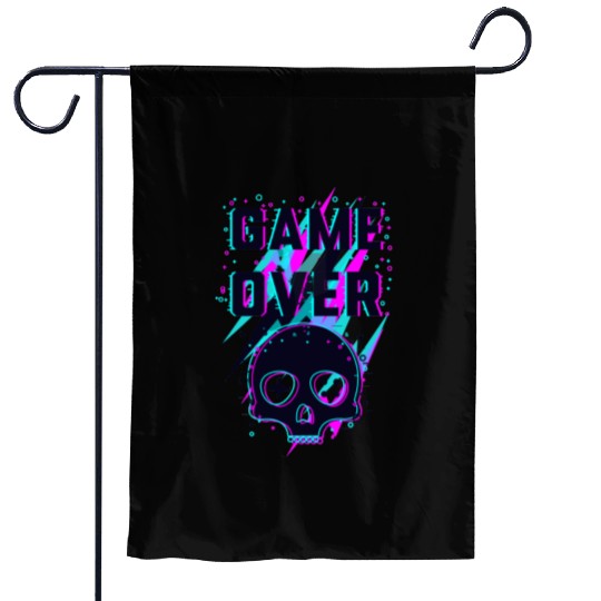 Retro Game Over Purple Lightning Skull Garden Flags