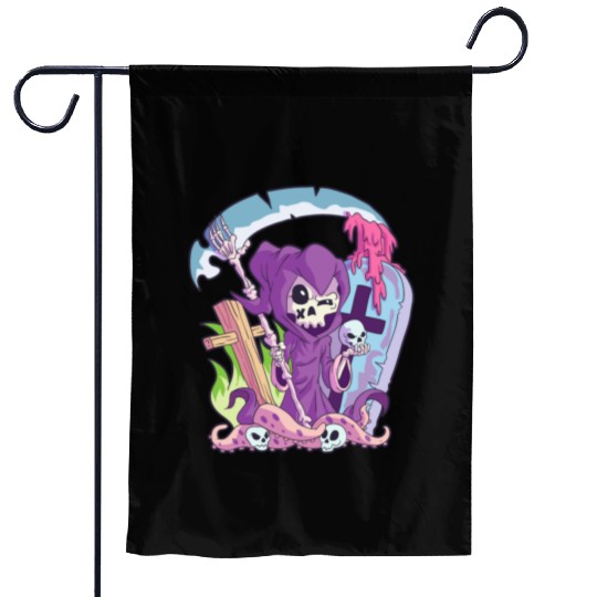 Kawaii Death Grim Reaper Pastel Goth Creepy Occult Garden Flags