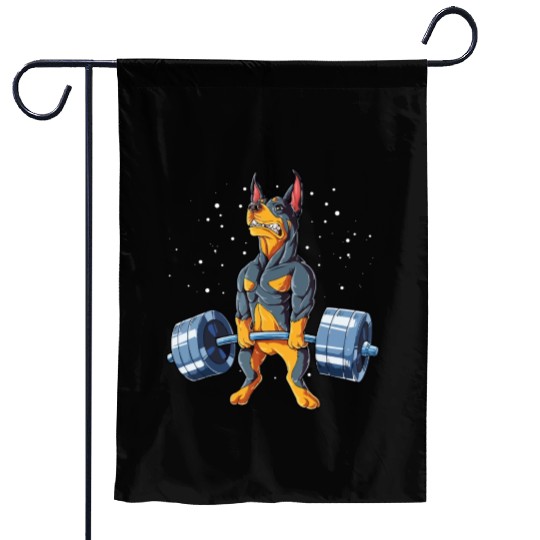 Doberman Weightlifting Gym Garden Flags