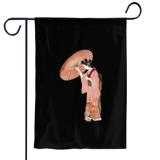 Japanese woman in kimono in a watercolor Garden Flags