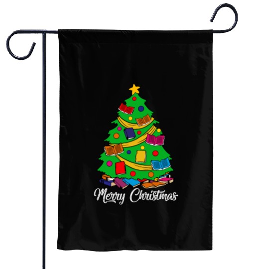 Merry Christmas Tree Love Reading Books Librarian Garden Flags
