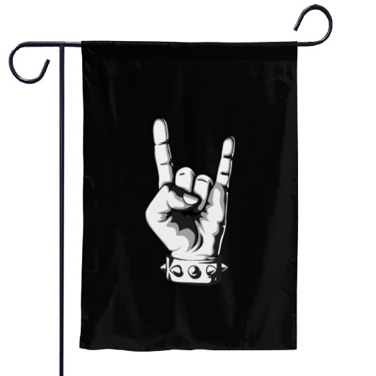 Rock And Roll Finger Sign Music Cool Rock Band Pun Garden Flags