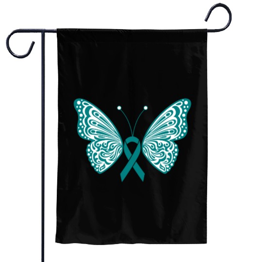 Ovarian Cancer Awareness Teal Ribbon Butterfly Garden Flags