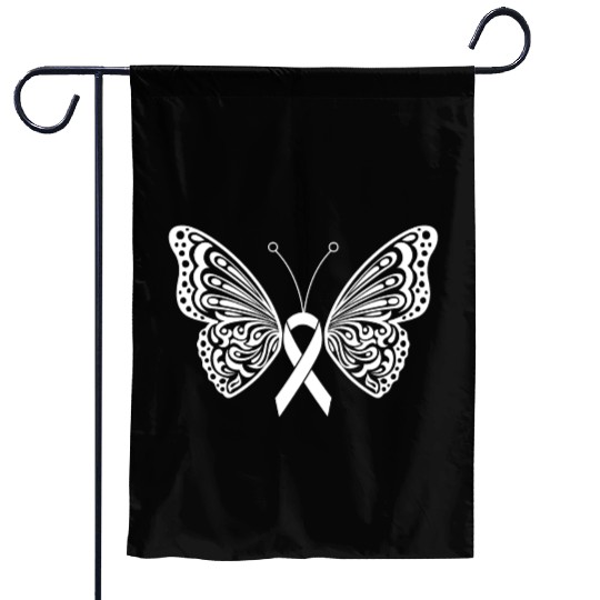 Lung Cancer Awareness White Ribbon Butterfly Garden Flags