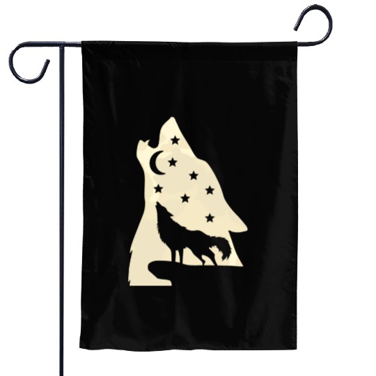Wolf silhouette howling wolf moonlight Garden Flags
