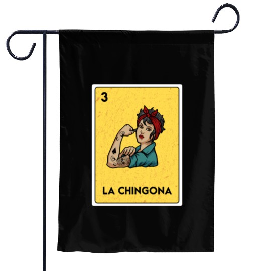 La Chingona Mexican Lottery Bingo Game Card Player Garden Flags