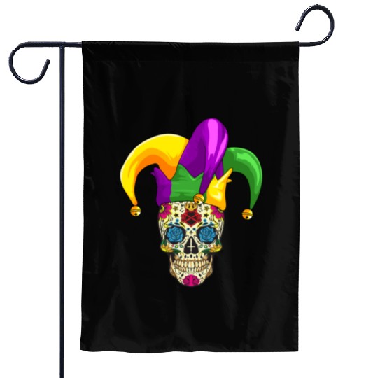 Sugar Skull Mardi Gras Jester Joker Louisiana Carn Garden Flags