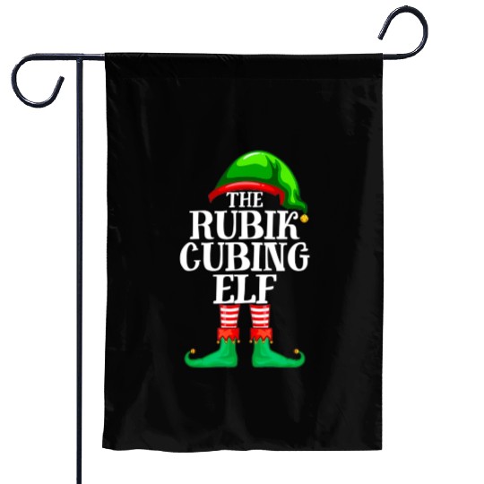 Rubik Cubing Elf Matching Family Christmas Party Garden Flags