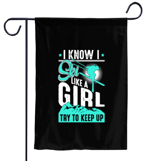 Ski like a Girl Retro Vintage Snow Skiing Winter Garden Flags