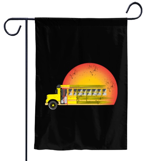 Retro Sunset School Bus Driver Garden Flags