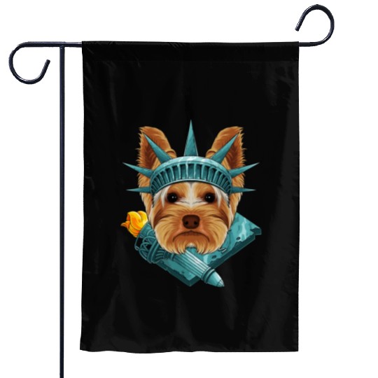 Statue Of Liberty Yorkshire Terrier 4th Of July US Garden Flags