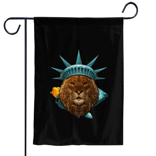 Statue Of Liberty Lion 4th Of July Animal USA Amer Garden Flags