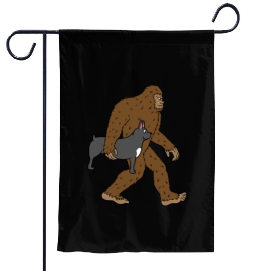 Bigfoot Sasquatch Carrying French Bulldog Garden Flags