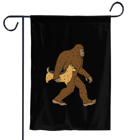 Bigfoot Sasquatch Carrying Yorkshire Terrier Garden Flags