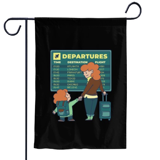 Airport Departures Flight Mom and Son traveling Ai Garden Flags