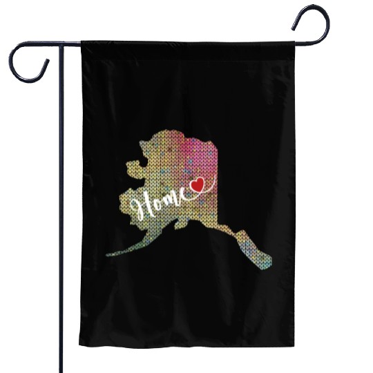 My Home is Alaska Pink and Yellow Knit Print Garden Flags
