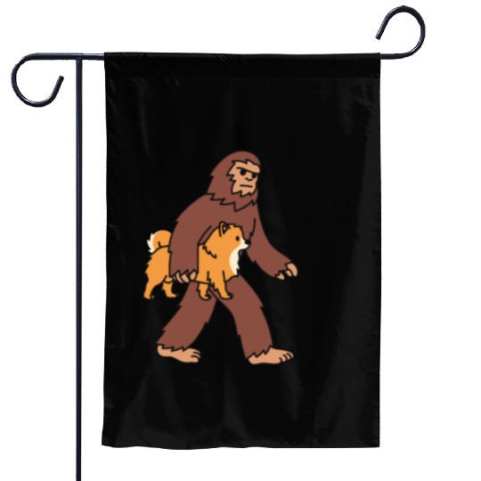 Bigfoot Sasquatch Walking Pomeranian Garden Flags
