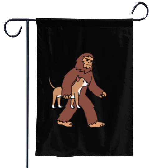 Bigfoot Sasquatch Walking Pit Bull Garden Flags