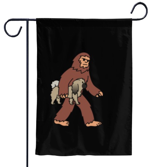 Bigfoot Sasquatch Walking Pekingese Garden Flags