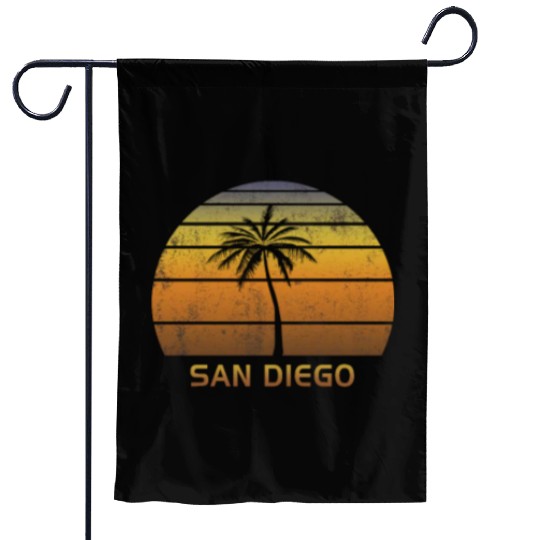Retro San Diego California Vintage Sunset Beach Garden Flags