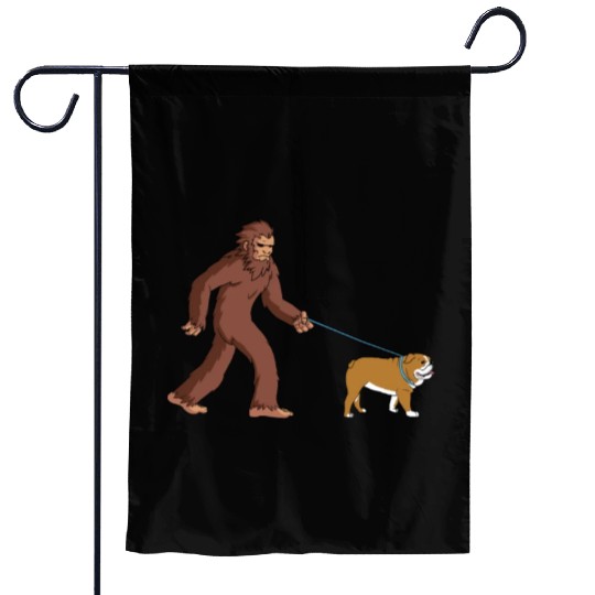 Bigfoot Sasquatch Walking English Bulldog Garden Flags