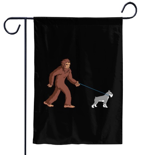 Bigfoot Sasquatch Walking Schnauzer Garden Flags
