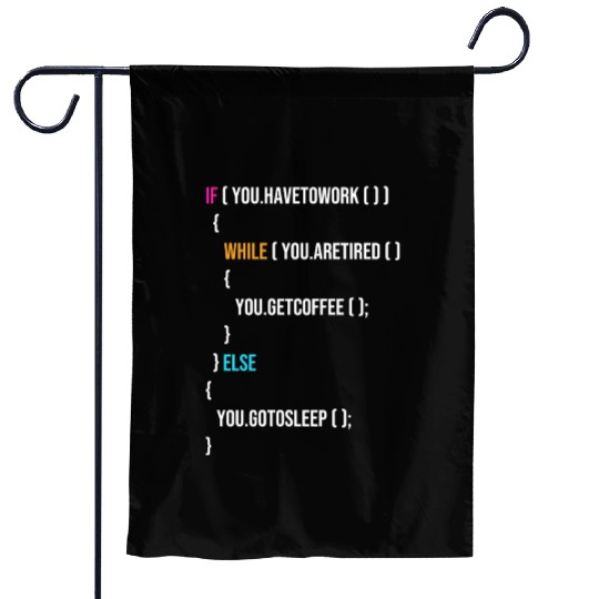 Funny Programmer Codes Coffee And Sleep Garden Flags