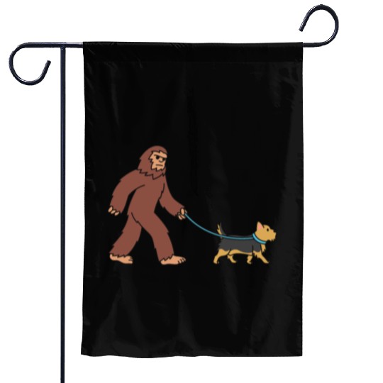 Bigfoot Sasquatch Walking Yorkshire Terrier Garden Flags