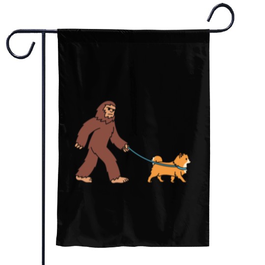 Bigfoot Sasquatch Walking Pomeranian Garden Flags