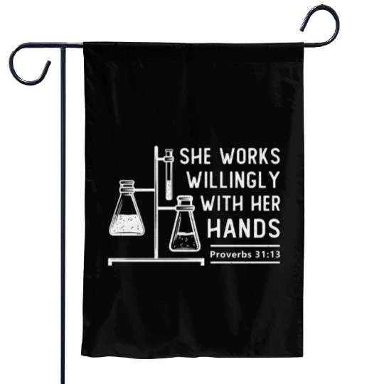 Lab Tech She Works Willingly Laboratory Science Garden Flags