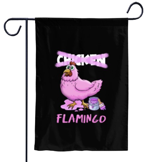 Huhn As Flamingo Cartoon Garden Flags
