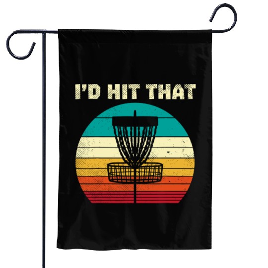 Id Hit That Disc Golf Basket Sunset Retro Golfing Garden Flags