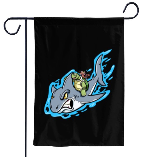 Shark Swims With Turtle And Crab Garden Flags