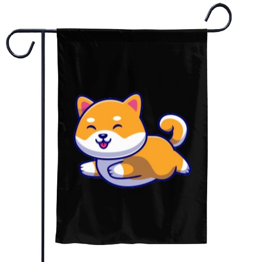 Cute Shiba Inu Dog Running Garden Flags