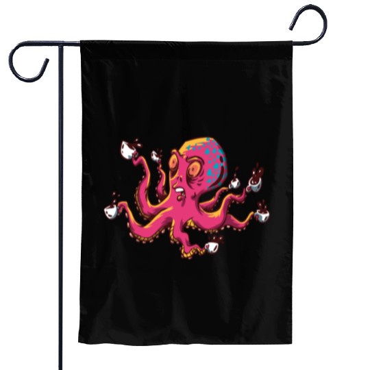 Octopus Drinking Coffee Garden Flags