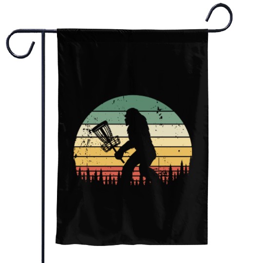 Funny Bigfoot Disc Golf Trees Vintage Sunset Garden Flags