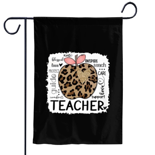 Leopard Apple Teacher Life Back To School 2022 Garden Flags