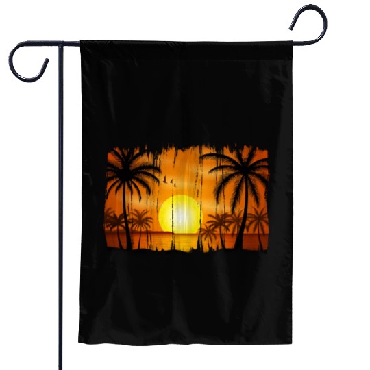 Retro Sunrise, Beach, Palm Trees, Vacation Garden Flags