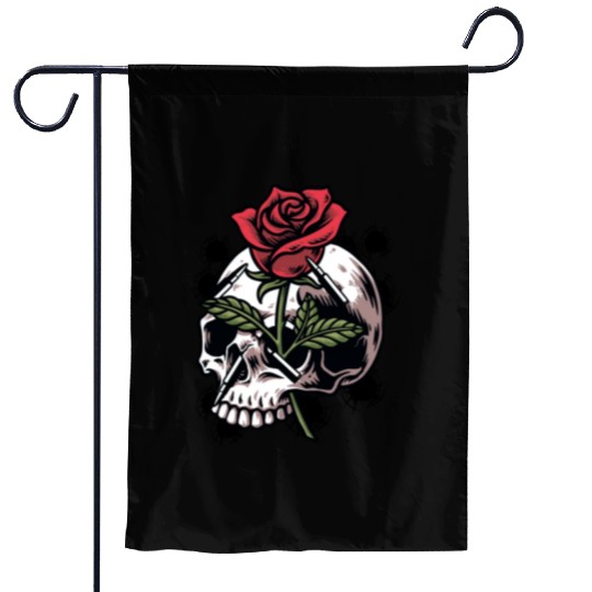Bullets and Skull Roses Aesthetic Dripping Pattern Garden Flags