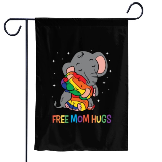 LGBT Funny Rainbow Elephant Hugs Lesbian Gay Pride Garden Flags