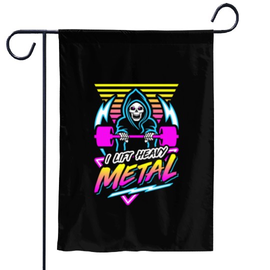 I Lift Heavy Metal (Gym Reaper) Retro Neon Garden Flags