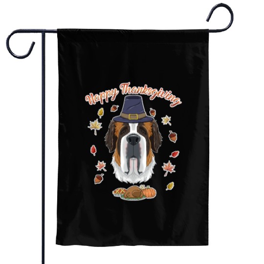 Happy Thanksgiving I Dog Lover I Saint Bernard Garden Flags