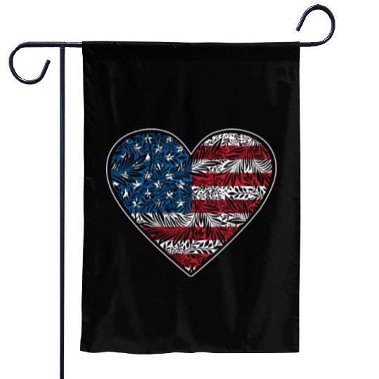US Patriotic Heart with US FLAG 4th of july Garden Flags